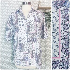 Vintage French 70’s Pimkie Pink Purple Paisley Button Top Blouse Size Large NEW